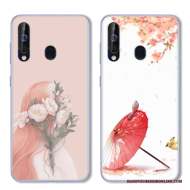 Hülle Samsung Galaxy A60 Silikon Handyhüllen Rosa, Case Samsung Galaxy A60 Karikatur Anti-sturz Weiß