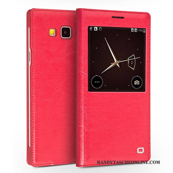 Hülle Samsung Galaxy A7 2015 Folio Rot Business, Case Samsung Galaxy A7 2015 Leder Dünne Handyhüllen