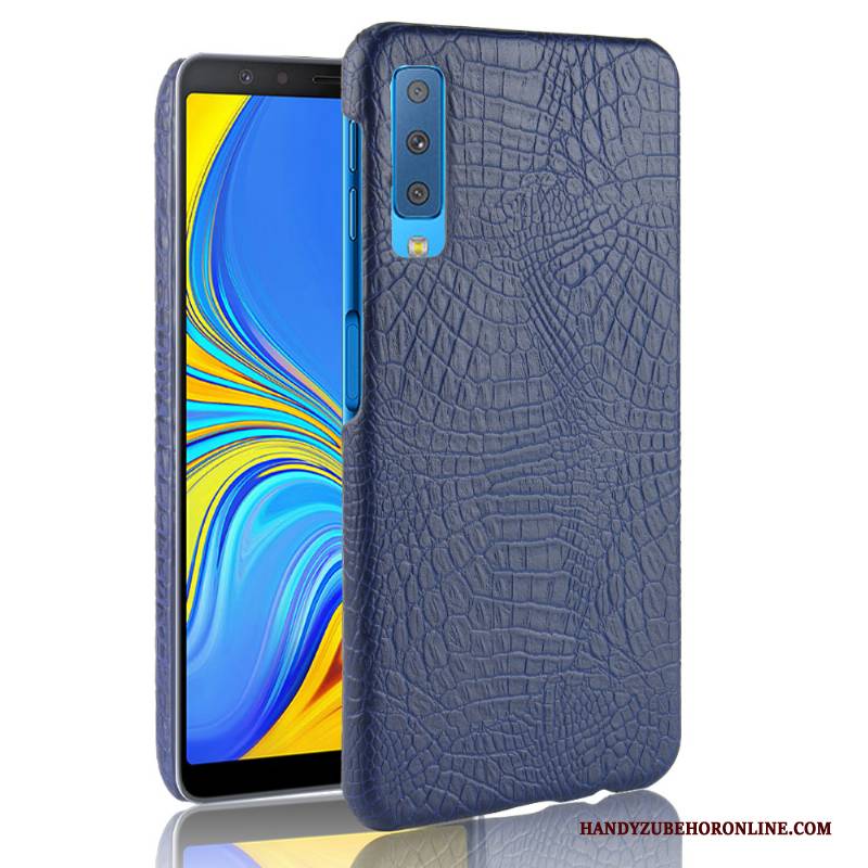 Hülle Samsung Galaxy A7 2018 Taschen Krokodilmuster Handyhüllen, Case Samsung Galaxy A7 2018 Retro Einfach Blau