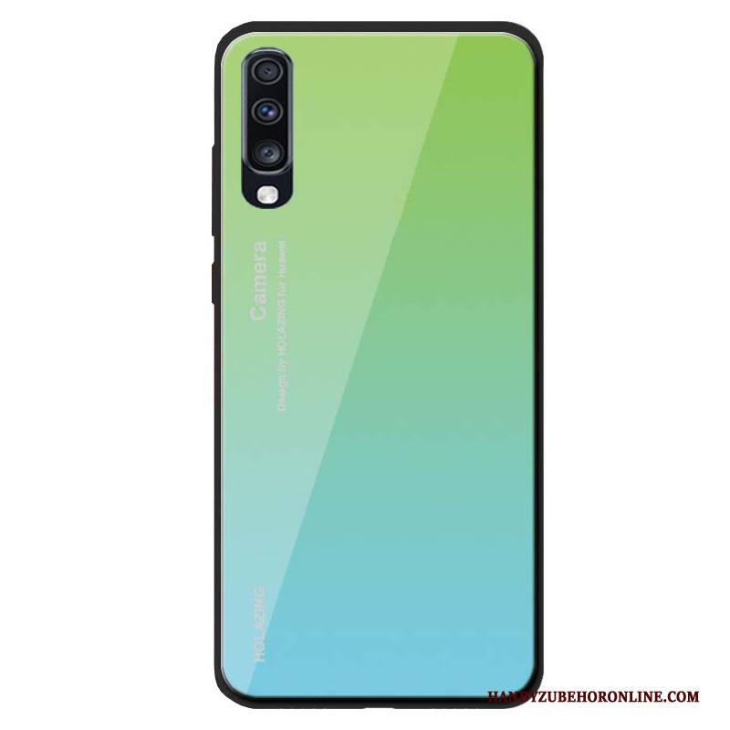 Hülle Samsung Galaxy A70 Silikon Glas Grün, Case Samsung Galaxy A70 Weiche Handyhüllen Anti-sturz