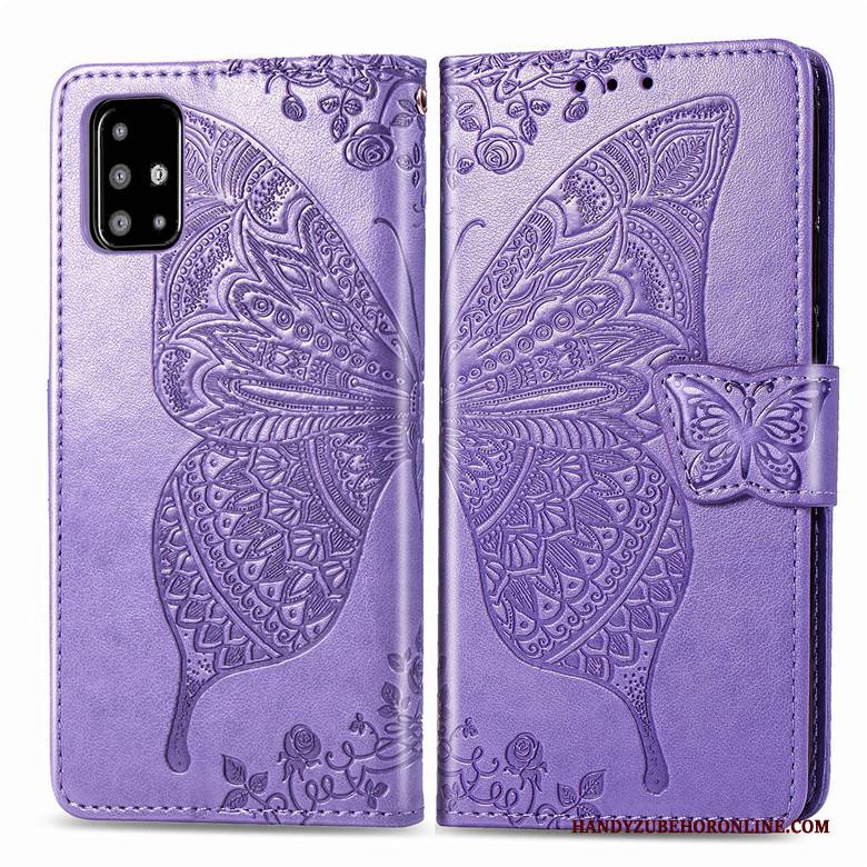 Hülle Samsung Galaxy A71 Silikon Anti-sturz Blumen, Case Samsung Galaxy A71 Lederhülle Lila Schmetterling