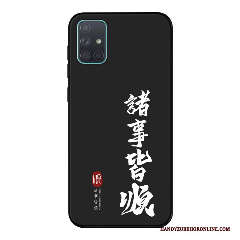 Hülle Samsung Galaxy A71 Weiche Chinesische Art Handyhüllen, Case Samsung Galaxy A71 Silikon Nubuck Schwarz