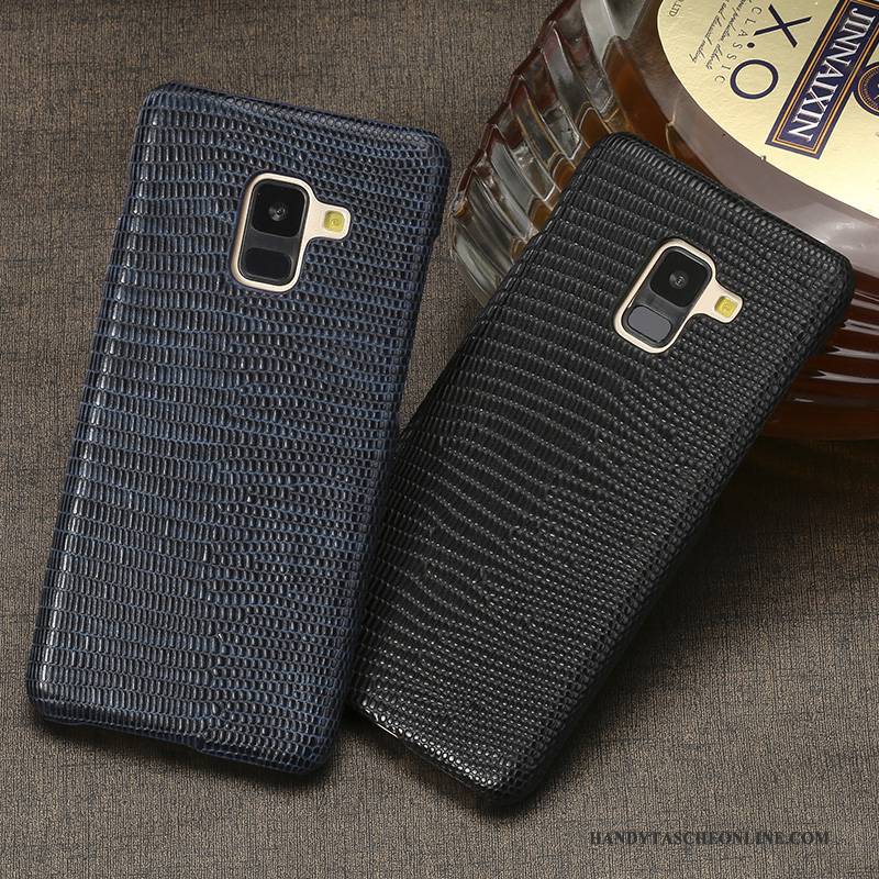 Hülle Samsung Galaxy A8+ Kreativ Anti-sturz Schwarz, Case Samsung Galaxy A8+ Lederhülle Trend Dunkelblau