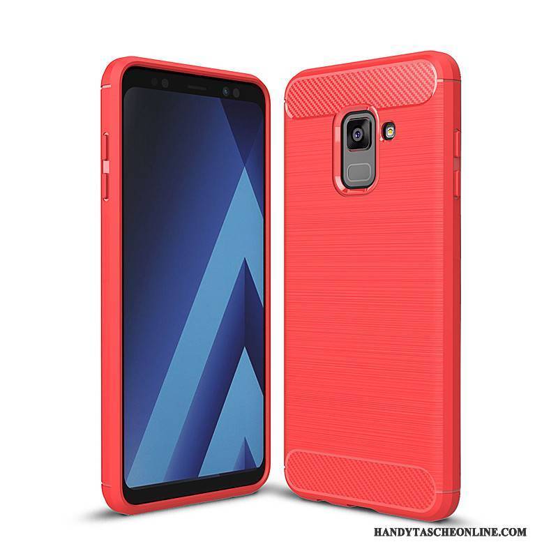 Hülle Samsung Galaxy A8+ Taschen Anti-sturz Rot, Case Samsung Galaxy A8+ Weiche Handyhüllen Faser