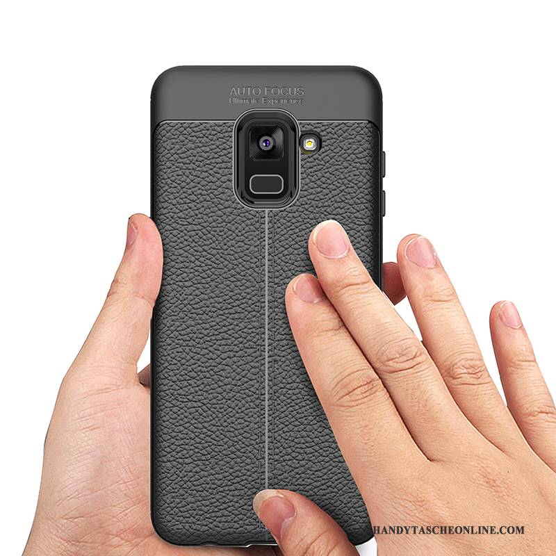 Hülle Samsung Galaxy A8+ Taschen Schwarz Business, Case Samsung Galaxy A8+ Schutz Anti-sturz Einfach