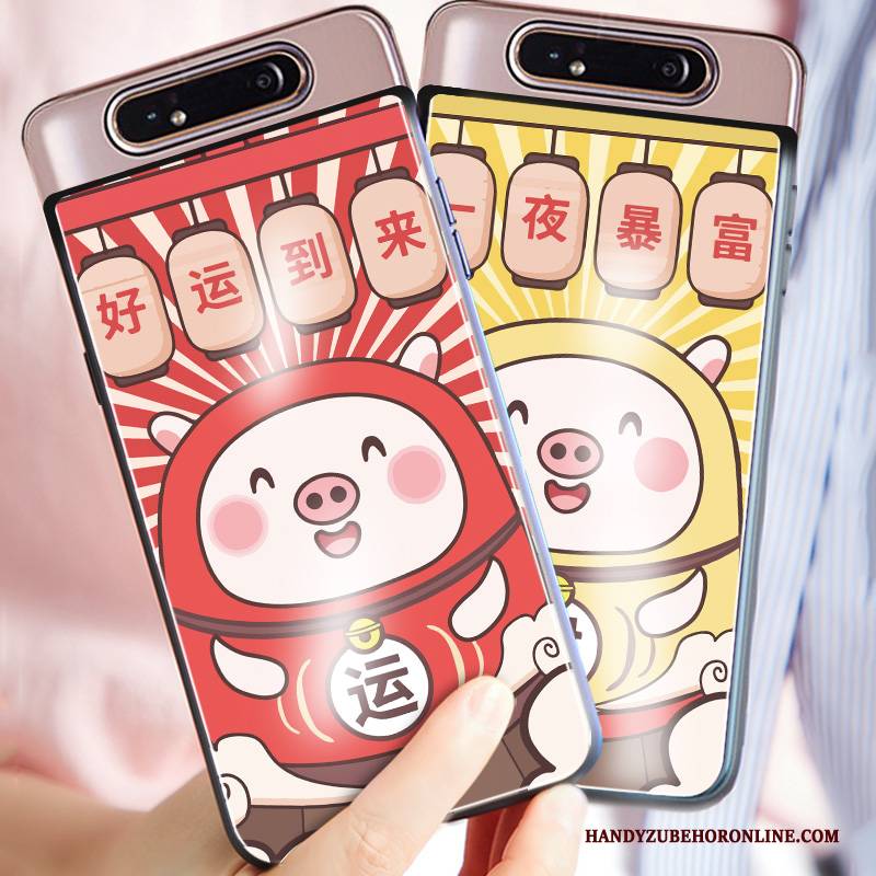 Hülle Samsung Galaxy A80 Karikatur Persönlichkeit Nette, Case Samsung Galaxy A80 Taschen Glas Rot