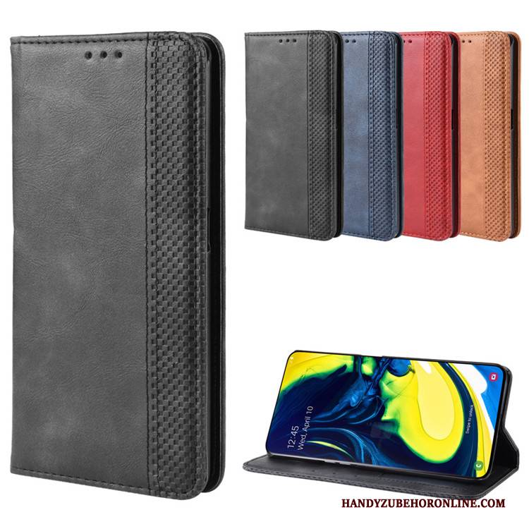 Hülle Samsung Galaxy A80 Lederhülle Magnetschließe Rot, Case Samsung Galaxy A80 Geldbörse