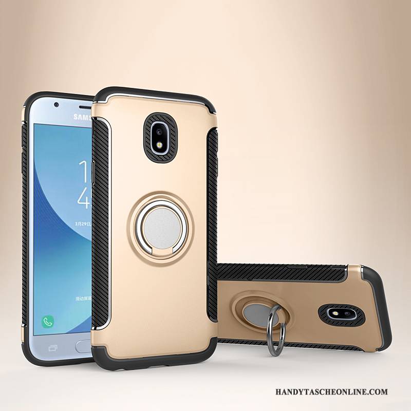 Hülle Samsung Galaxy J3 2017 Lederhülle An Bord Anti-sturz, Case Samsung Galaxy J3 2017 Halterung Magnetismus Gold