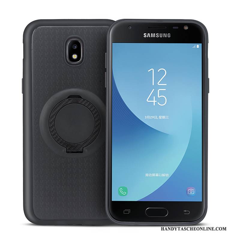 Hülle Samsung Galaxy J3 2017 Weiche Rutschfest Ring, Case Samsung Galaxy J3 2017 Silikon Schwarz Magnetismus