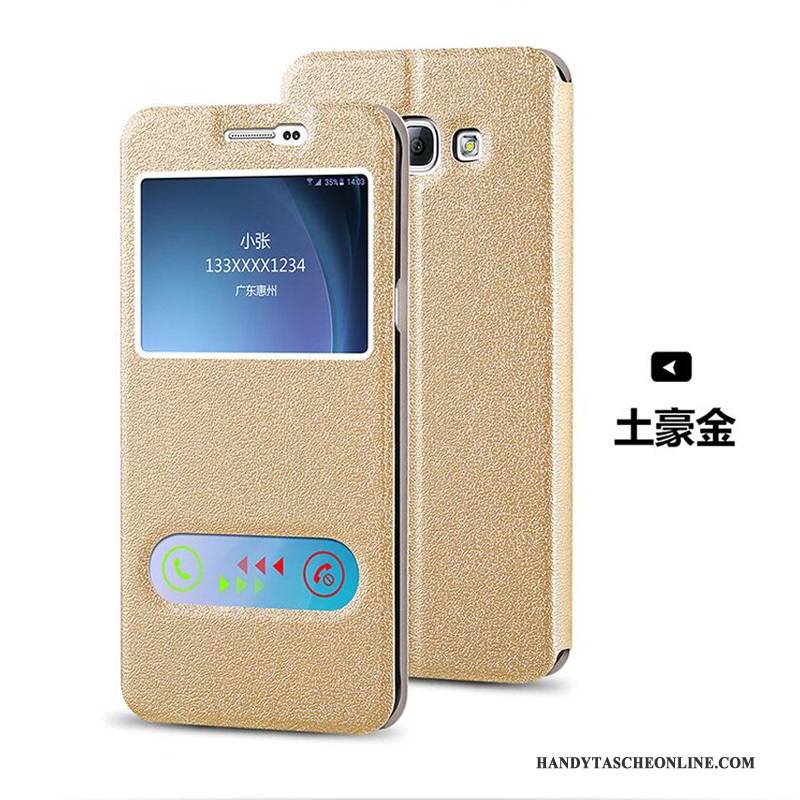 Hülle Samsung Galaxy J7 2015 Lederhülle Handyhüllen Neu, Case Samsung Galaxy J7 2015 Folio Gold