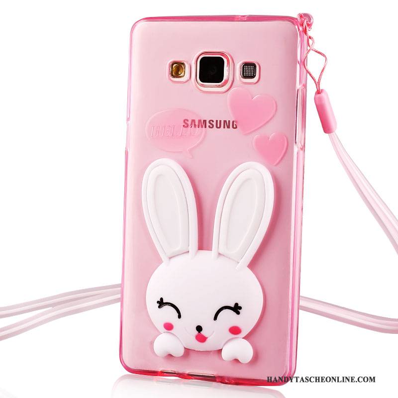 Hülle Samsung Galaxy J7 2015 Weiche Handyhüllen Transparent, Case Samsung Galaxy J7 2015 Schutz Rosa Hängende Verzierungen