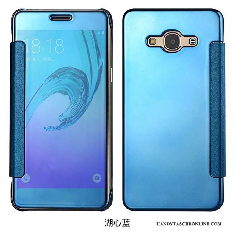 Hülle Samsung Galaxy J7 2016 Schutz Spiegel Anti-sturz, Case Samsung Galaxy J7 2016 Folio Handyhüllen Blau