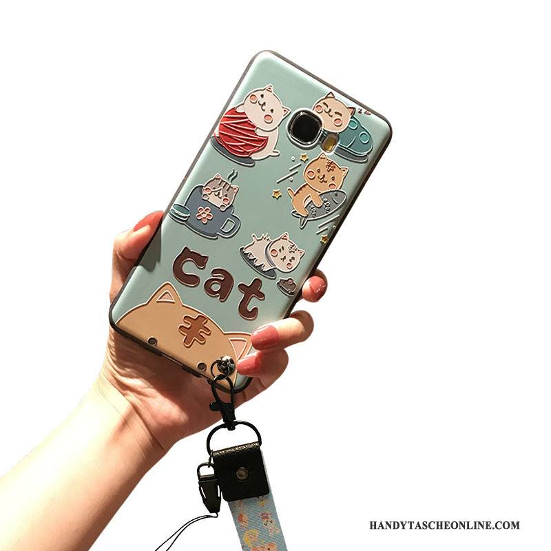 Hülle Samsung Galaxy J7 2017 Weiche Nubuck Handyhüllen, Case Samsung Galaxy J7 2017 Prägung Schwarz Blau