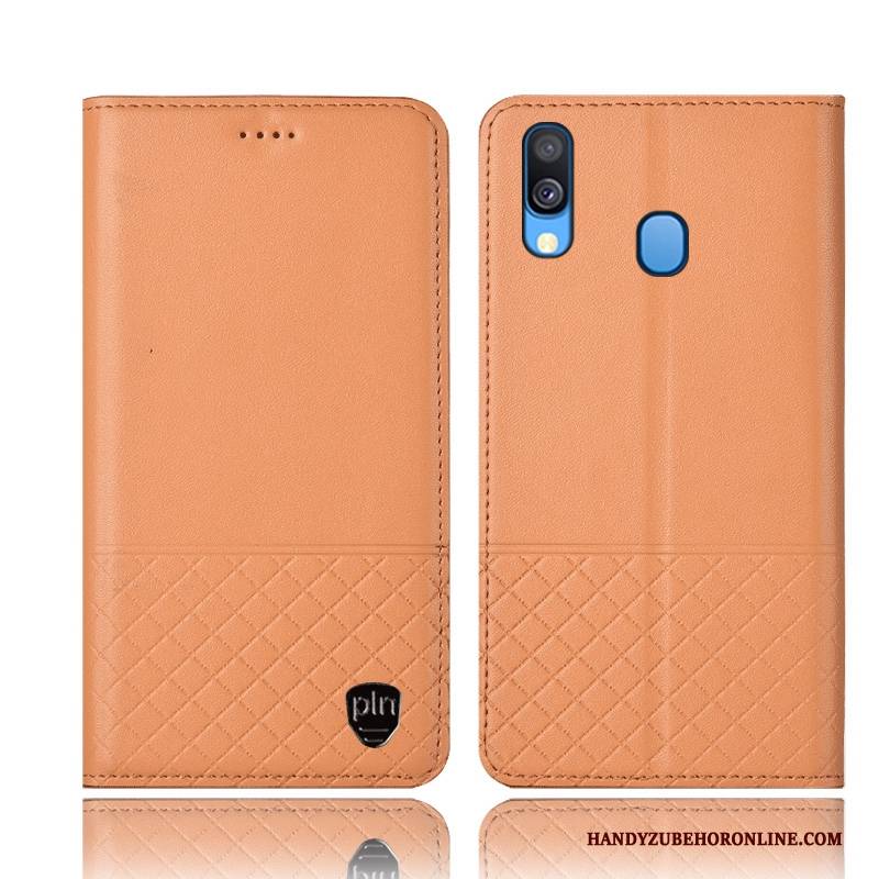 Hülle Samsung Galaxy M20 Folio Handyhüllen Gelb, Case Samsung Galaxy M20 Lederhülle Anti-sturz Kariert