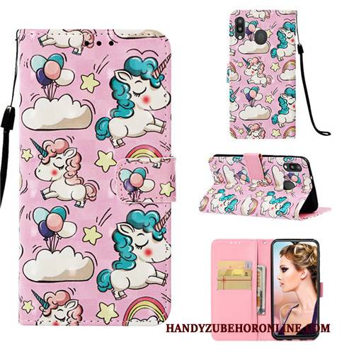 Hülle Samsung Galaxy M20 Lederhülle Persönlichkeit Handyhüllen, Case Samsung Galaxy M20 Folio Rosa Anti-sturz