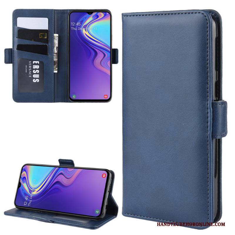 Hülle Samsung Galaxy M20 Retro Blau Handyhüllen, Case Samsung Galaxy M20 Schutz Zweifarbig Mini
