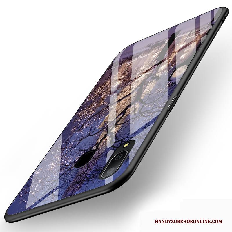 Hülle Samsung Galaxy M20 Silikon Glas Lila, Case Samsung Galaxy M20 Kreativ Schwer Handyhüllen