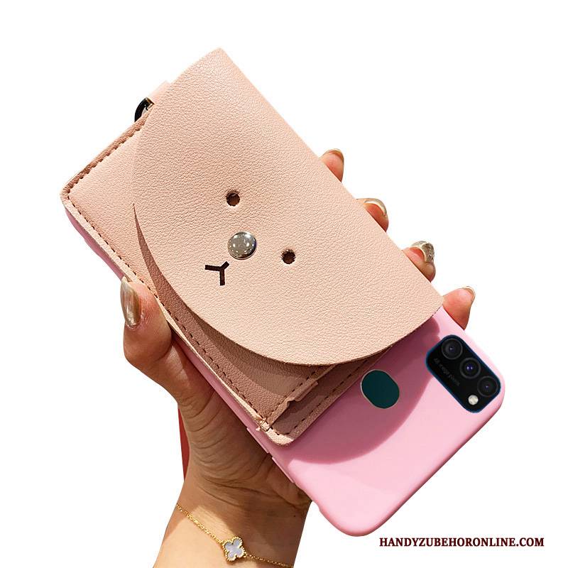 Hülle Samsung Galaxy M30s Geldbörse Karte Anti-sturz, Case Samsung Galaxy M30s Weiche Hängender Hals Rosa
