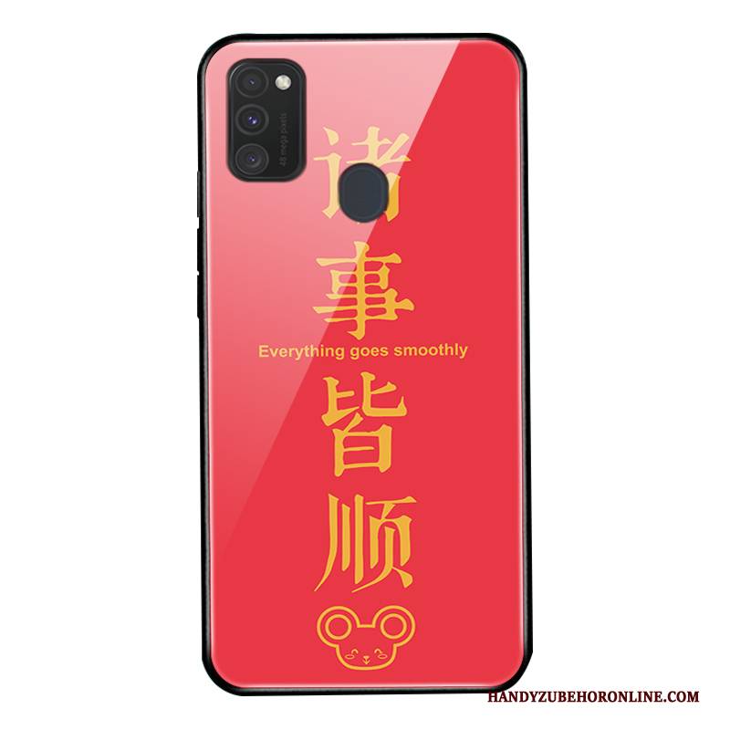 Hülle Samsung Galaxy M30s Schutz Glas Handyhüllen, Case Samsung Galaxy M30s Rot Liebhaber