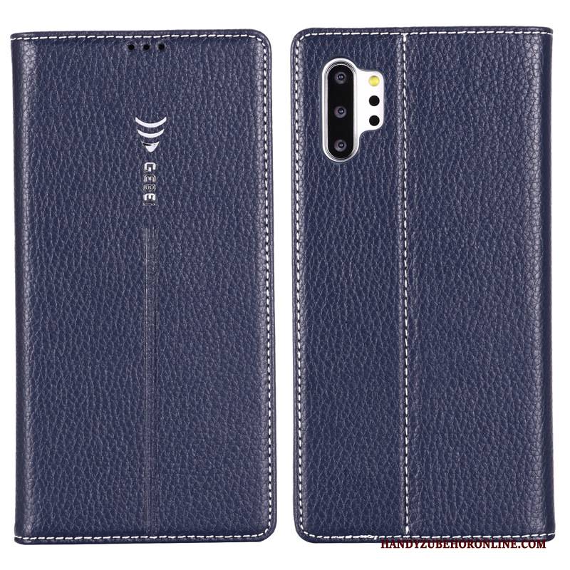 Hülle Samsung Galaxy Note 10+ Lederhülle Blau, Case Samsung Galaxy Note 10+ Schutz