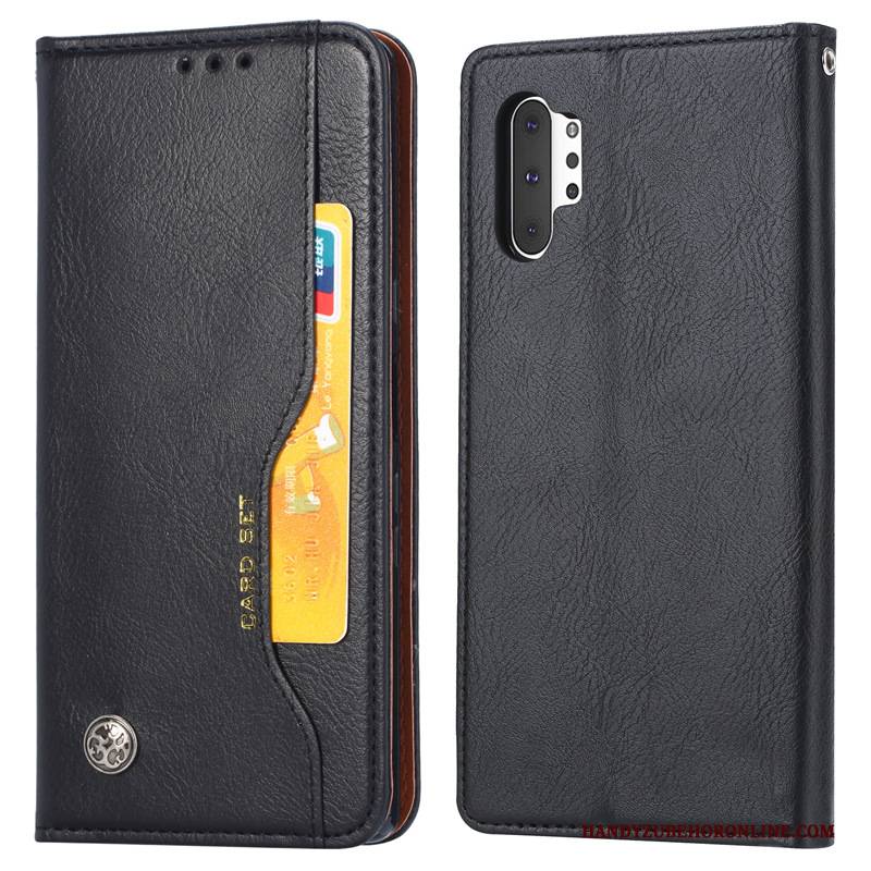 Hülle Samsung Galaxy Note 10+ Lederhülle Schwarz Handyhüllen, Case Samsung Galaxy Note 10+