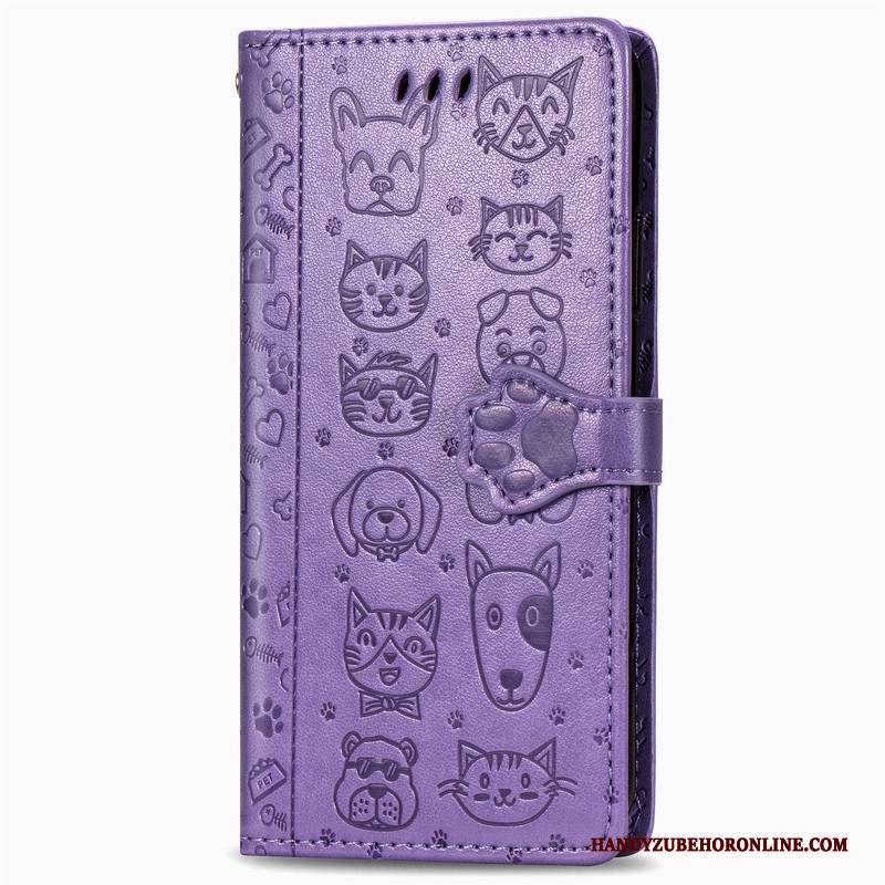 Hülle Samsung Galaxy Note 10 Lite Folio Hund Prägung, Case Samsung Galaxy Note 10 Lite Schutz Lila Einfarbig