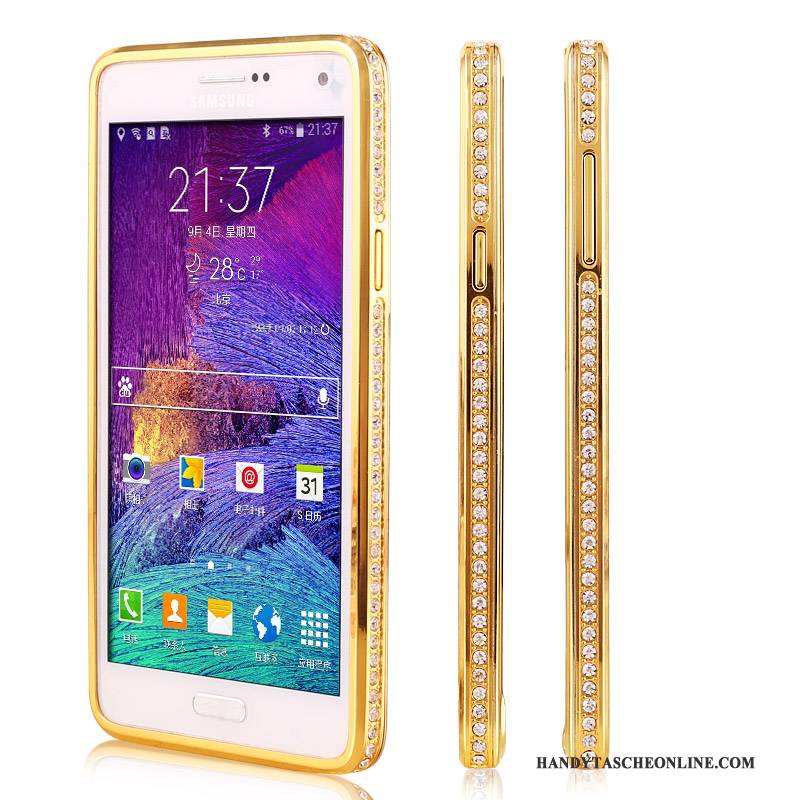 Hülle Samsung Galaxy Note 4 Metall Gold Grenze, Case Samsung Galaxy Note 4 Strass Anti-sturz