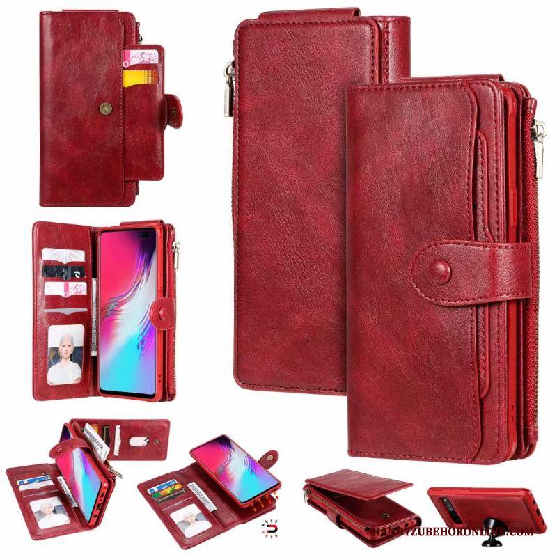 Hülle Samsung Galaxy S10 5g Retro Rot Handyhüllen, Case Samsung Galaxy S10 5g Lederhülle