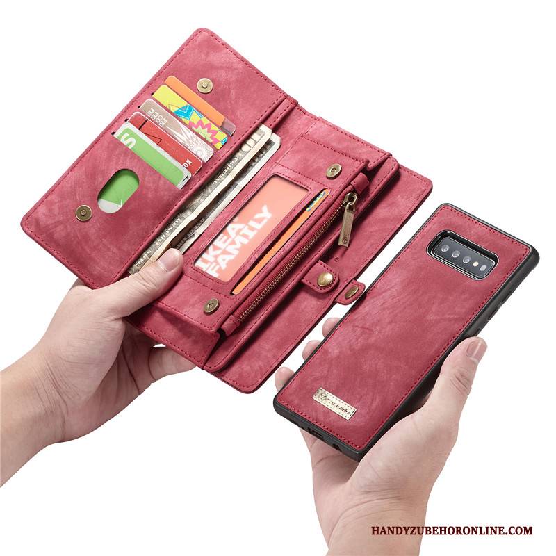 Hülle Samsung Galaxy S10+ Lederhülle Rot Trend, Case Samsung Galaxy S10+ Geldbörse Karte Handyhüllen