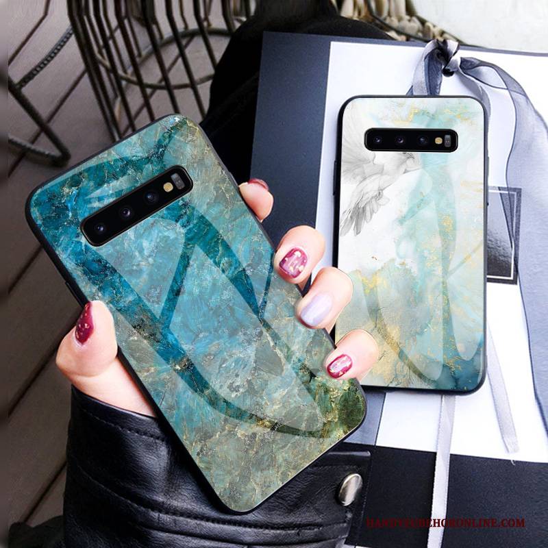 Hülle Samsung Galaxy S10 Luxus Persönlichkeit Grün, Case Samsung Galaxy S10 Kreativ Gehärtetes Glas Anti-sturz