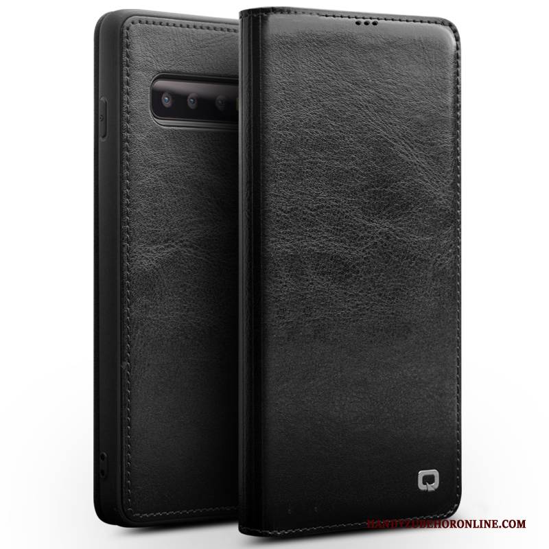 Hülle Samsung Galaxy S10 Schutz Kuh Karte, Case Samsung Galaxy S10 Leder Schwarz Handyhüllen