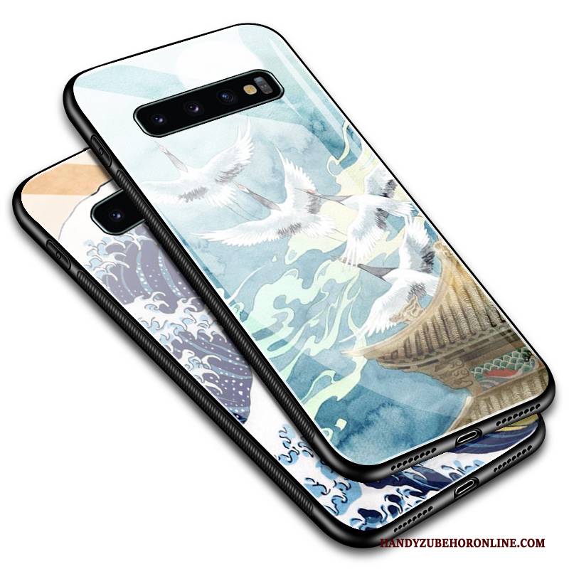 Hülle Samsung Galaxy S10+ Taschen Blau Glas, Case Samsung Galaxy S10+ Schutz Einfach Kran