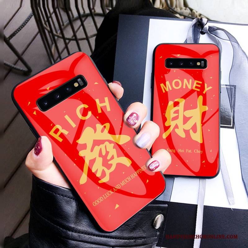 Hülle Samsung Galaxy S10 Taschen Handyhüllen Neu, Case Samsung Galaxy S10 Kreativ Rot Gehärtetes Glas