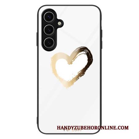 Hülle Samsung Galaxy S25 Plus 5g Goldenes Herz Aus Gehärtetem Glas Auf Weißem Hintergrund