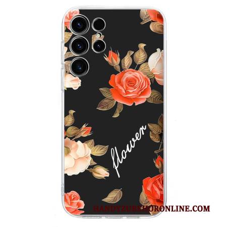 Hülle Samsung Galaxy S25 Ultra 5g Handyhülle Blumenmuster Auf Schwarzem Hintergrund