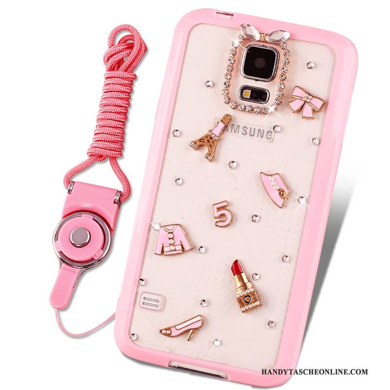 Hülle Samsung Galaxy S5 Karikatur Schlank Rosa, Case Samsung Galaxy S5 Schutz Handyhüllen Hängende Verzierungen