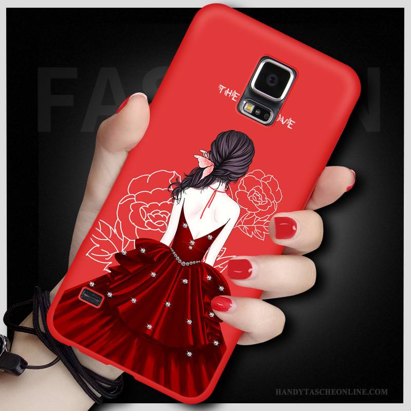 Hülle Samsung Galaxy S5 Silikon Groß Handyhüllen, Case Samsung Galaxy S5 Schutz Hängende Verzierungen Rot