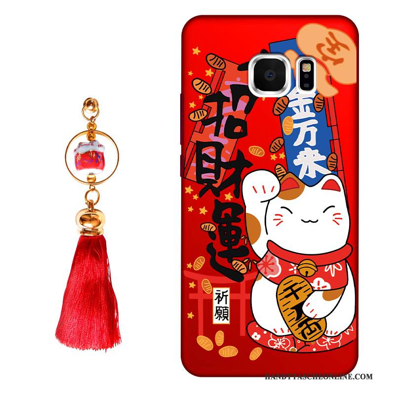 Hülle Samsung Galaxy S6 Edge + Silikon Anti-sturz Katzen, Case Samsung Galaxy S6 Edge + Schutz Rot Reichtum