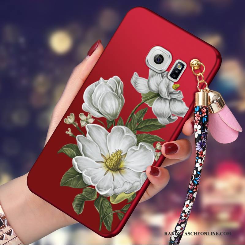 Hülle Samsung Galaxy S6 Edge Silikon Hängende Verzierungen Rot, Case Samsung Galaxy S6 Edge Schutz Anti-sturz Handyhüllen