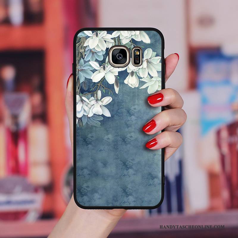Hülle Samsung Galaxy S6 Edge + Weiche Blumen Blau, Case Samsung Galaxy S6 Edge + Taschen Kunst Wind
