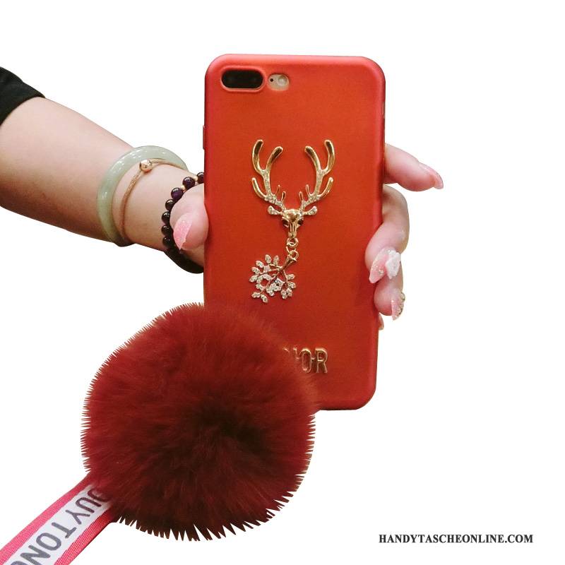 Hülle Samsung Galaxy S7 Edge Strass Pelzball Handyhüllen, Case Samsung Galaxy S7 Edge Luxus Rot Hängende Verzierungen