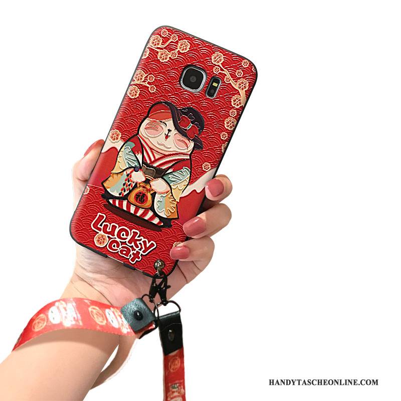 Hülle Samsung Galaxy S7 Taschen Kurz Rot, Case Samsung Galaxy S7 Schutz Lang Nette