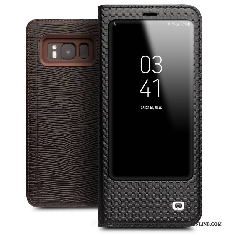 Hülle Samsung Galaxy S8 Lederhülle Handyhüllen Schwarz, Case Samsung Galaxy S8 Folio Fenster Öffnen