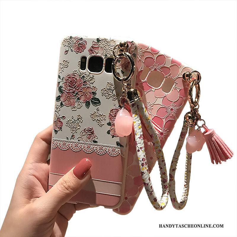 Hülle Samsung Galaxy S8+ Prägung Blütenblätter Handyhüllen, Case Samsung Galaxy S8+ Halterung Pulver Rosa