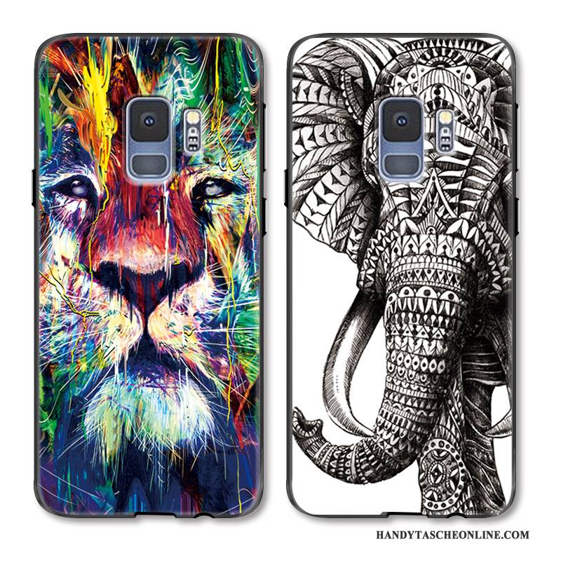 Hülle Samsung Galaxy S9+ Prägung Persönlichkeit Handyhüllen, Case Samsung Galaxy S9+ Kreativ Löwe Bunt