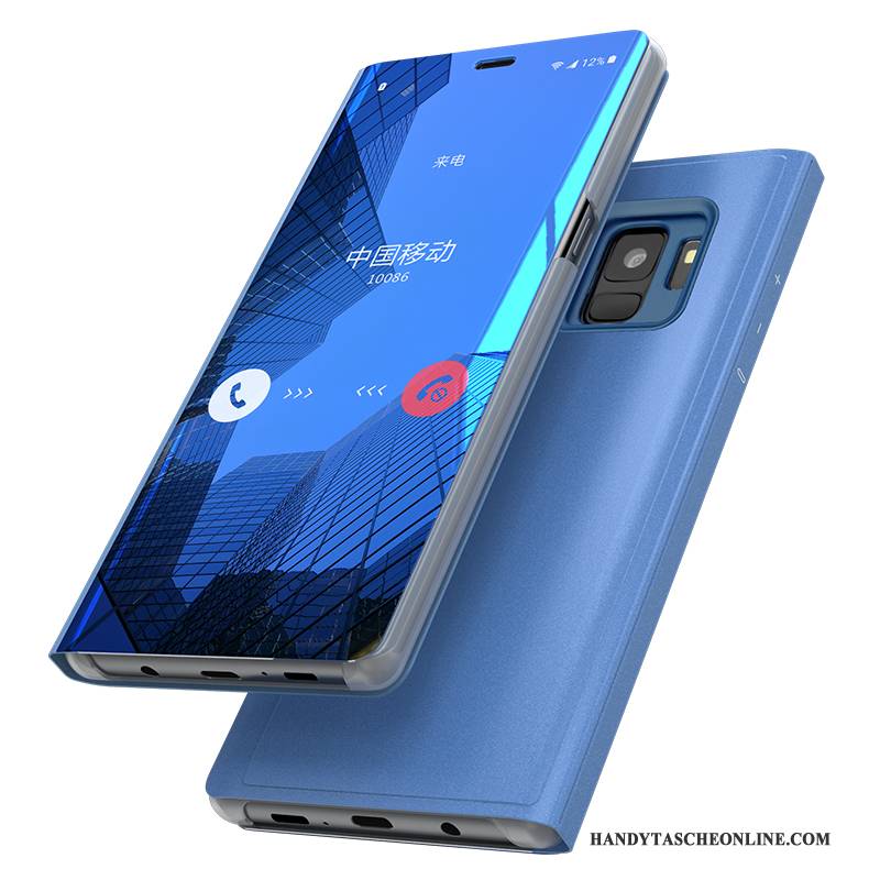 Hülle Samsung Galaxy S9 Taschen Spiegel Persönlichkeit, Case Samsung Galaxy S9 Folio Anti-sturz Dunkelblau