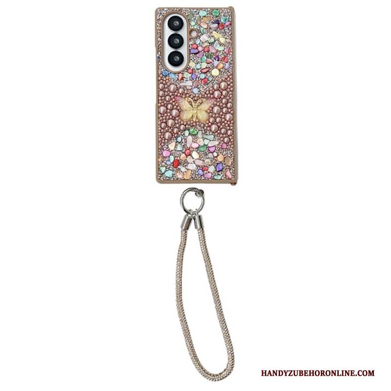 Hülle Samsung Galaxy Z Fold 7 Handyhülle Strass-schmetterling Mit Trageschlaufe