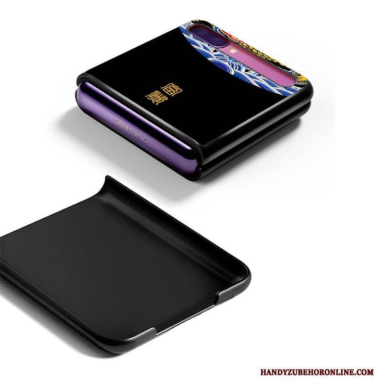 Hülle Samsung Z Flip Gemalt Muster Schwarz, Case Samsung Z Flip Schutz Falten Drachenmuster