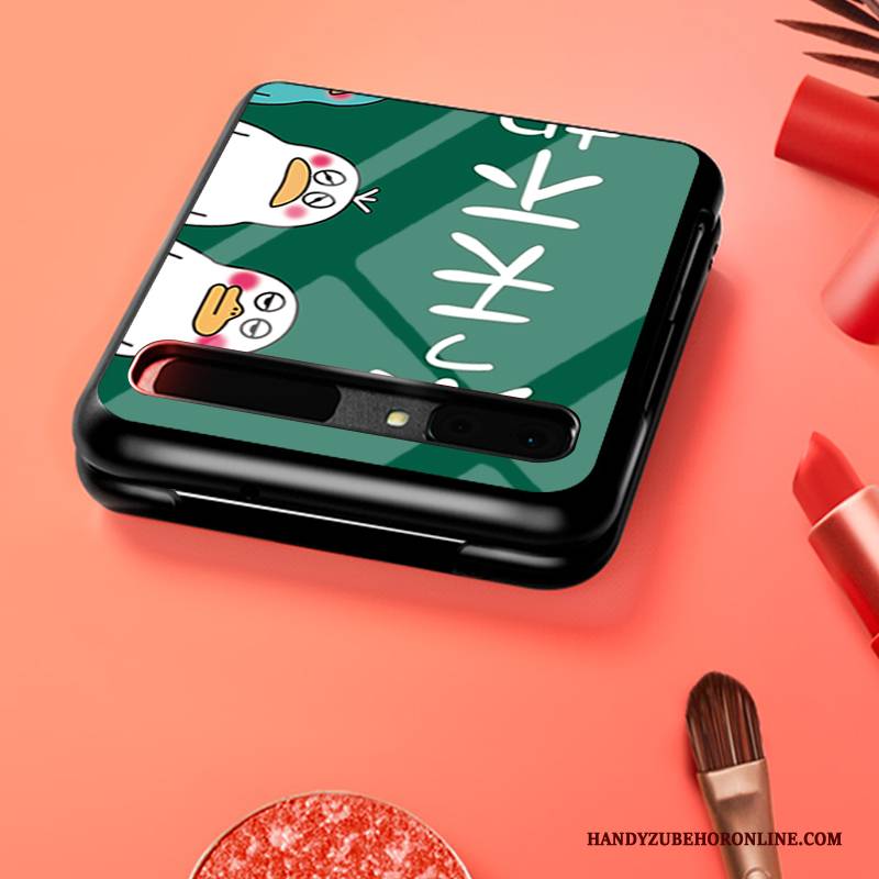 Hülle Samsung Z Flip Schutz Trend Glas, Case Samsung Z Flip Karikatur Grün Persönlichkeit