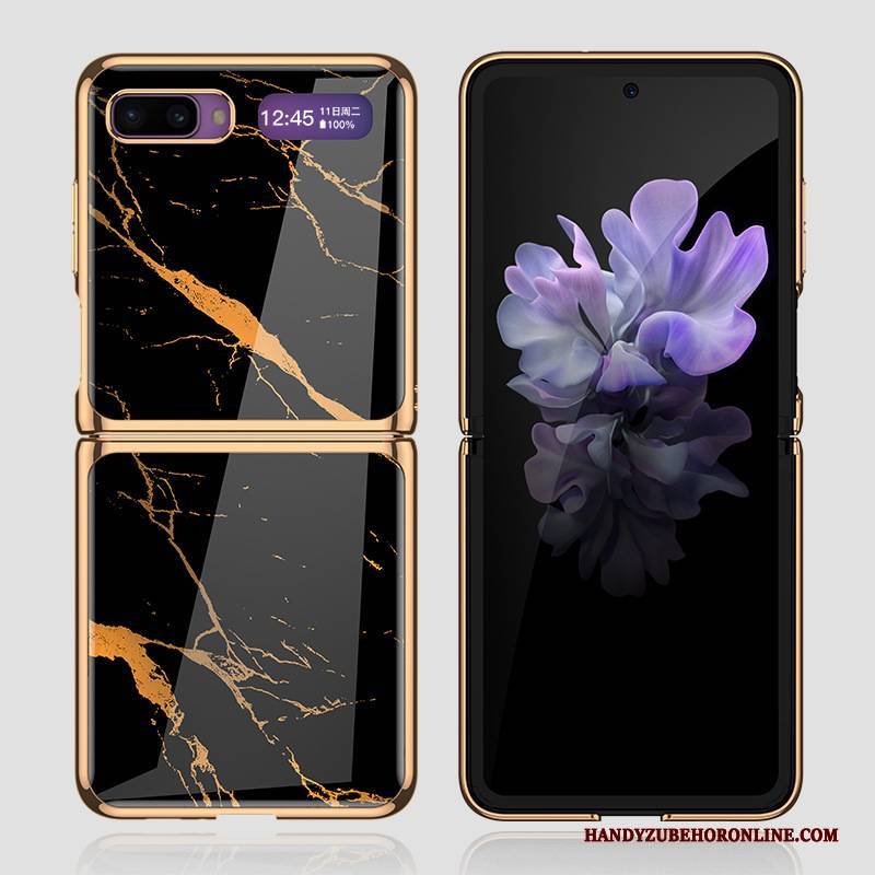 Hülle Samsung Z Flip Taschen Schwarz Glas, Case Samsung Z Flip Gemalt Schlank Handyhüllen
